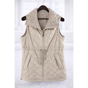 Columbia Copper Crest Mid Vest Black Puffer Quilted Faux Fur Lining Women's L